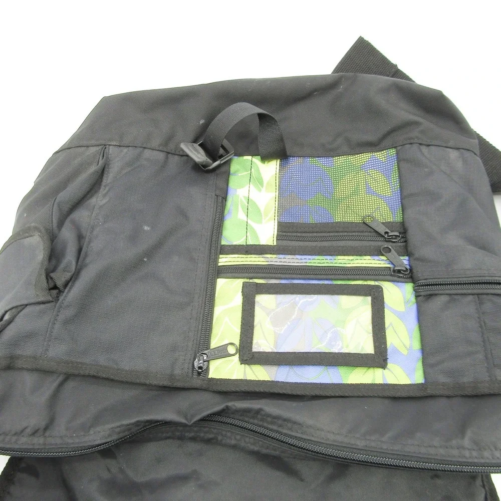 L.L.Bean Messenger Bag Floral Tulip Print Black Adjustable Strap Shoulder Bag